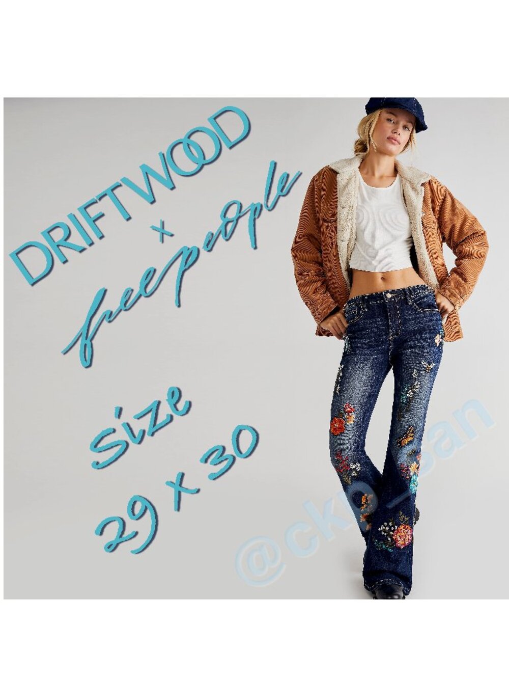 Free People x Driftwood Farrah Embroidered Flare Jeans Sz 29